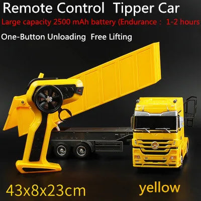 2.4GHZ 6CH Remote Control Truck With LED Light  Big Dump Truck Load 2250g Electric Toy Car Model Semi-Trailer  For Kids Gifts
