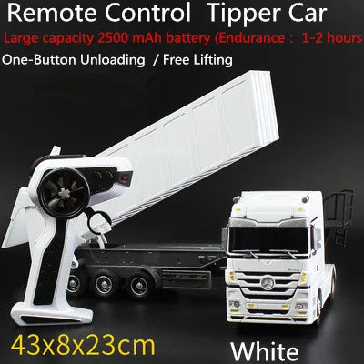 2.4GHZ 6CH Remote Control Truck With LED Light  Big Dump Truck Load 2250g Electric Toy Car Model Semi-Trailer  For Kids Gifts