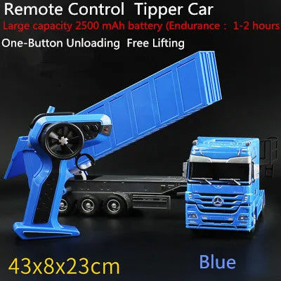 2.4GHZ 6CH Remote Control Truck With LED Light  Big Dump Truck Load 2250g Electric Toy Car Model Semi-Trailer  For Kids Gifts