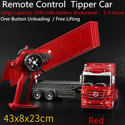 2.4GHZ 6CH Remote Control Truck With LED Light  Big Dump Truck Load 2250g Electric Toy Car Model Semi-Trailer  For Kids Gifts