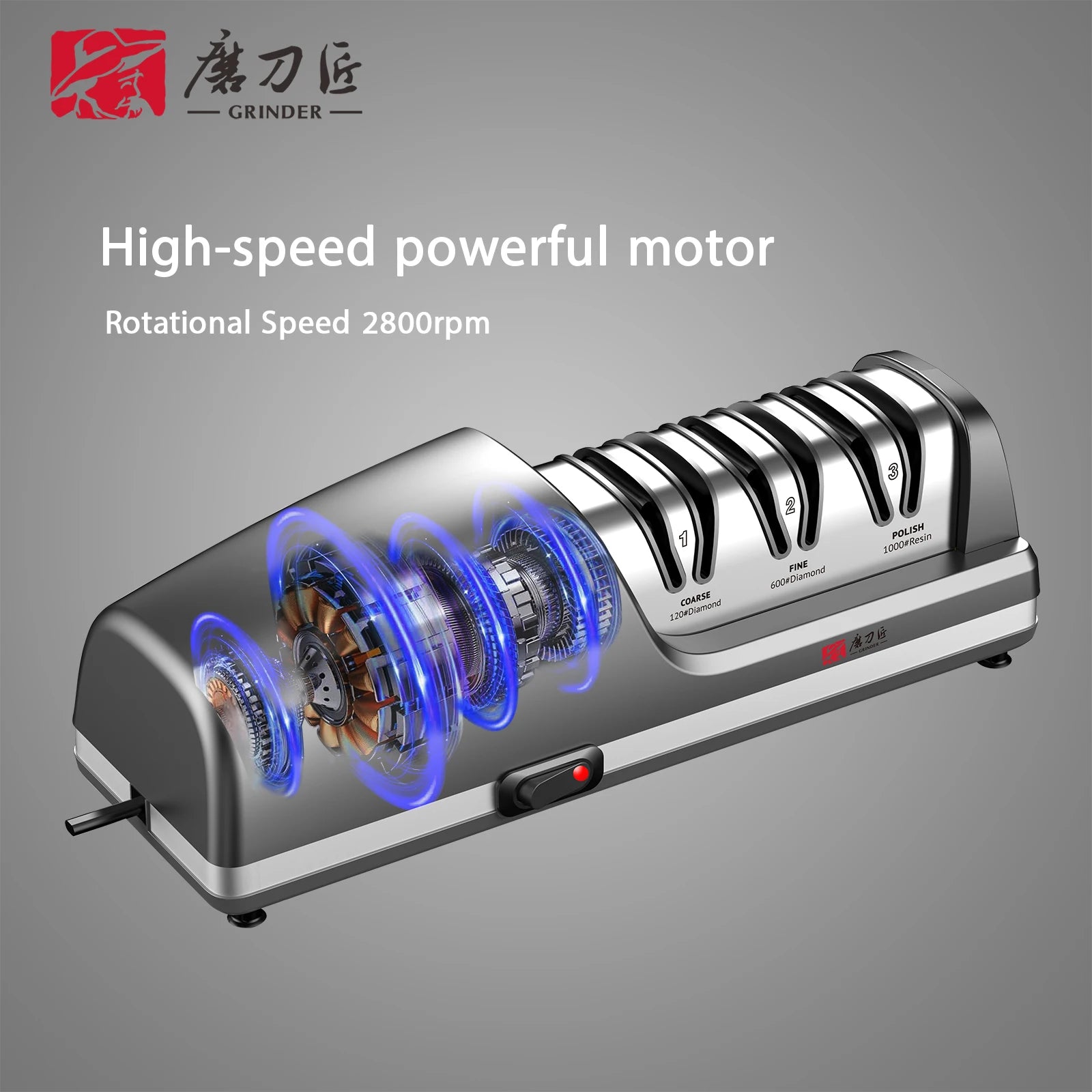 Electric Knife Sharpener Three-Speed Sharpening 100% Diamond Replaceable Sharpening Heads Suitable for All Kitchen Knives