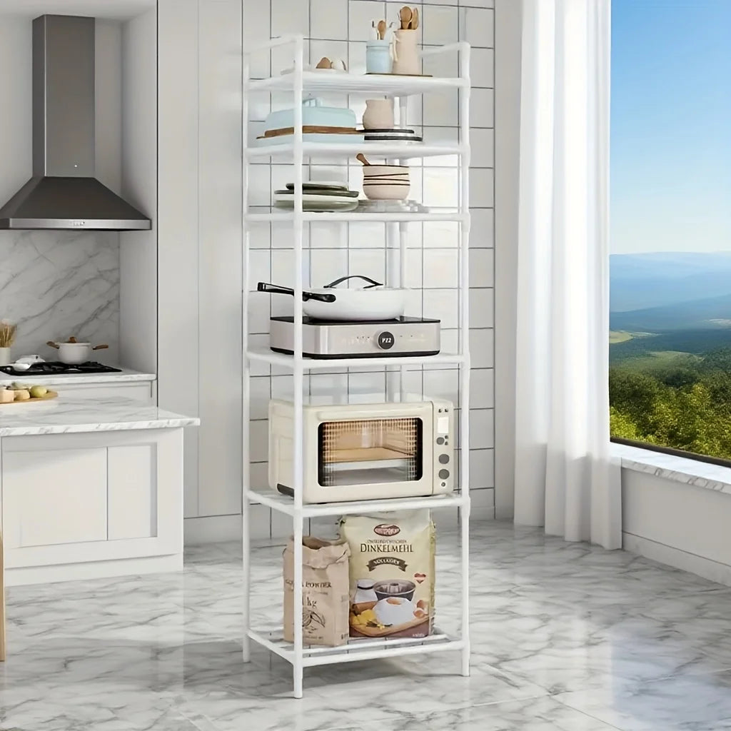 Multifunctional 6-Tier Metal Storage Rack - Easy to Assemble and Stackable, Available in Black/White, Suitable for 15 Different Scenarios Such as Kitchen, Bathroom, and Living Room Organization, Ideal for Christmas, Thanksgiv