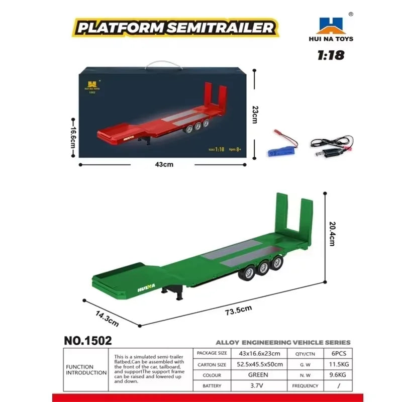 20261/18 Huina 1509 Rc Semi Dump Trailer Electric Lifting For Rc Tractor Truck 1501 Tail Light Support Leg No Sound System Model