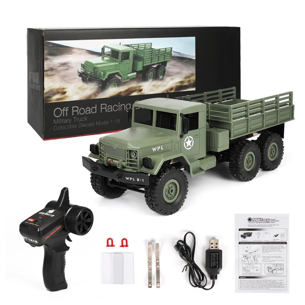 WPL 1:16 B16 2.4G Remote Control Military Truck RTR/KIT Version Six-Wheel Drive Simulation Toy Climbing Car Model Holiday Gift