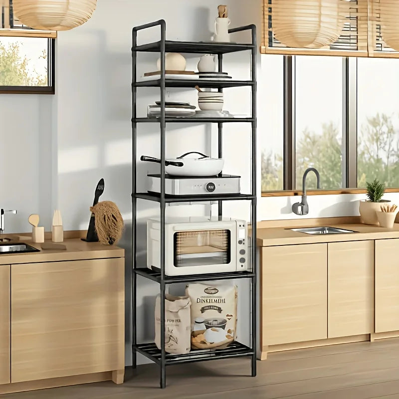 Multifunctional 6-Tier Metal Storage Rack - Easy to Assemble and Stackable, Available in Black/White, Suitable for 15 Different Scenarios Such as Kitchen, Bathroom, and Living Room Organization, Ideal for Christmas, Thanksgiv