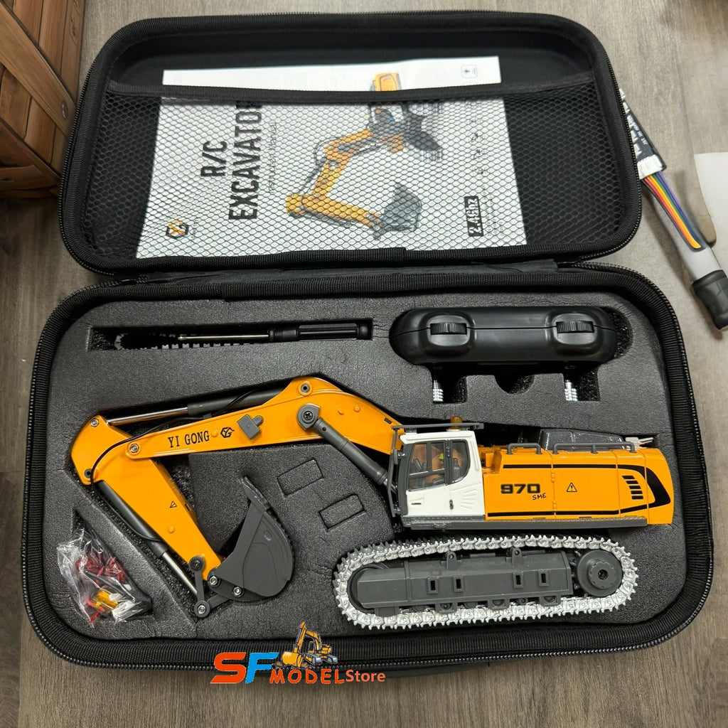 Mini Excavator 1/50 970 Electric Excavator Simulation Model with Lighting System Desktop Remote Control Excavator Model Toy