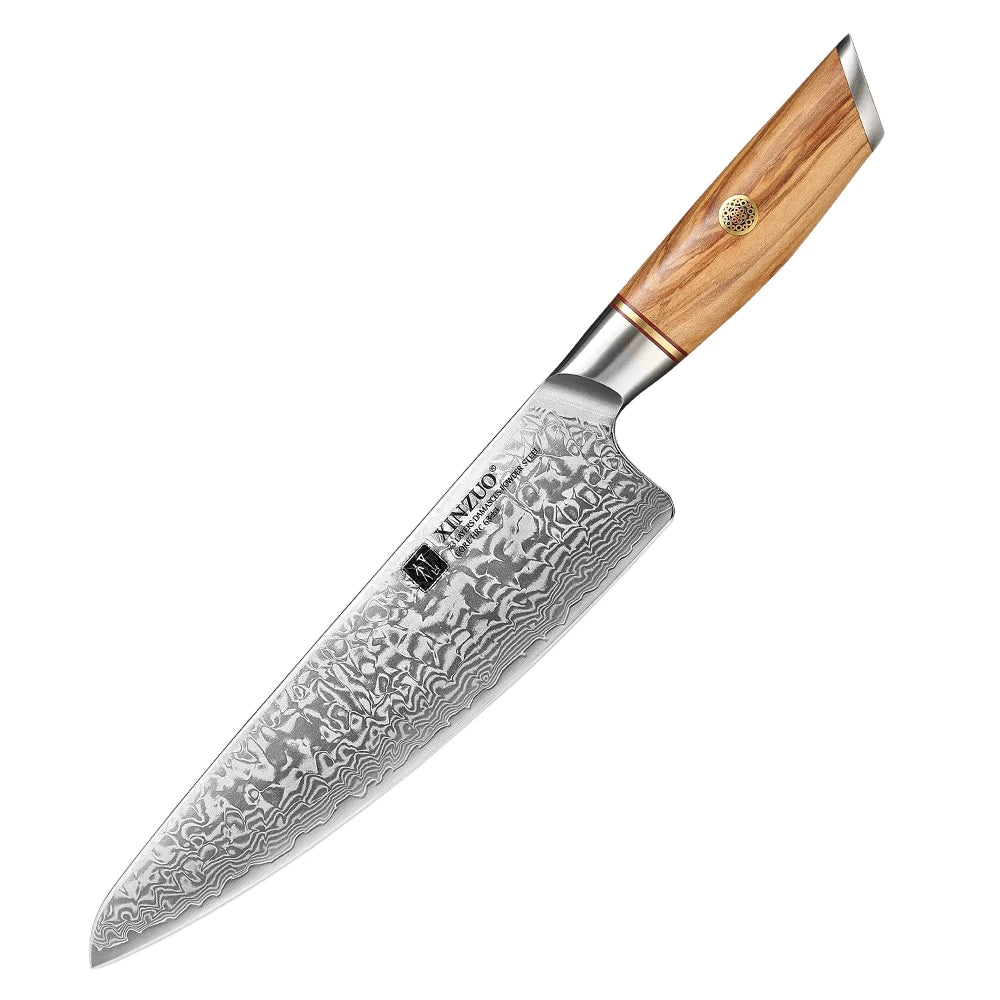XINZUO 8.5'' Chef Knives 62-64 HRC VG10 Damascus Steel Santoku Slicing Japanese Kitchen Knife New Arrival with Leather Sheath