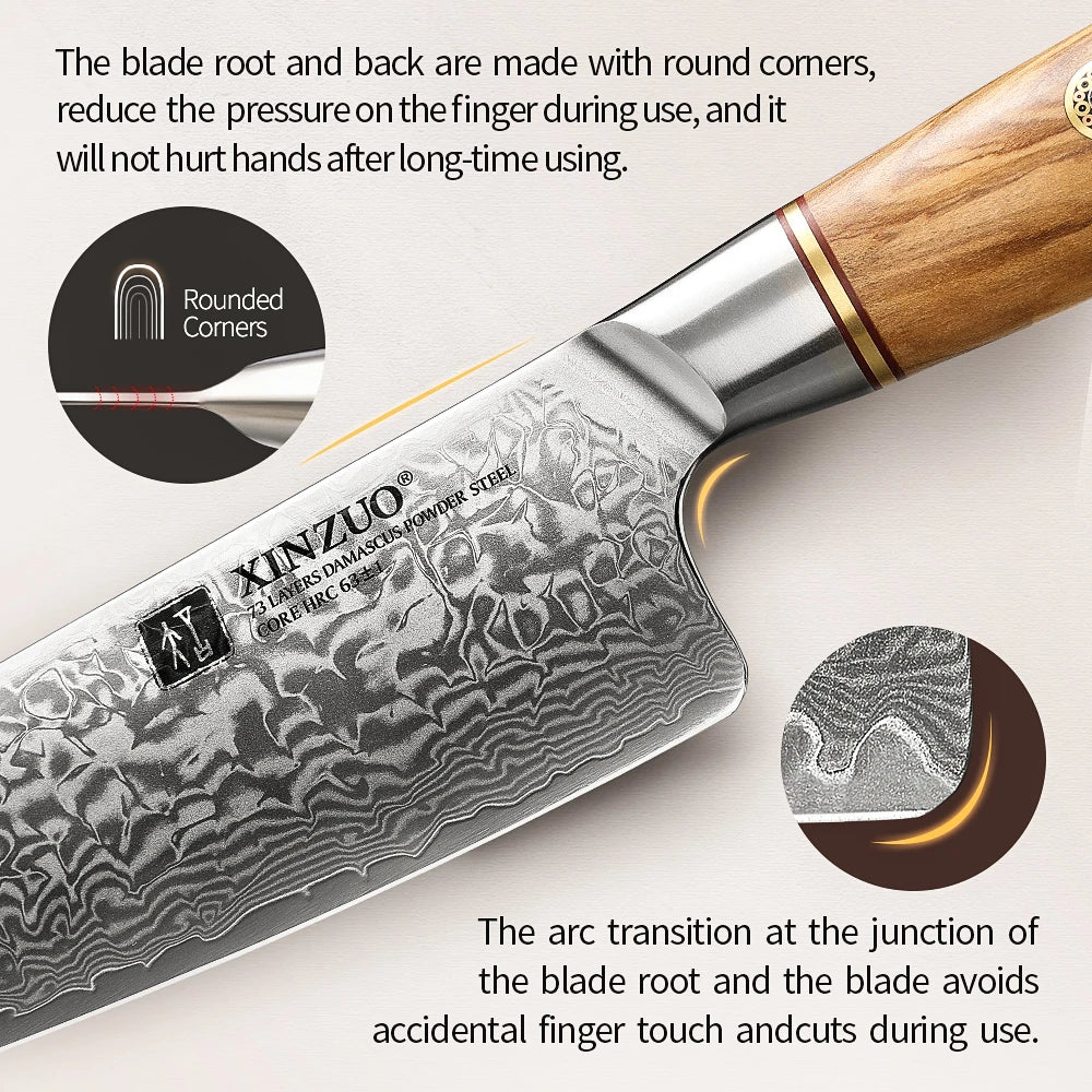 XINZUO 8.5'' Chef Knives 62-64 HRC VG10 Damascus Steel Santoku Slicing Japanese Kitchen Knife New Arrival with Leather Sheath