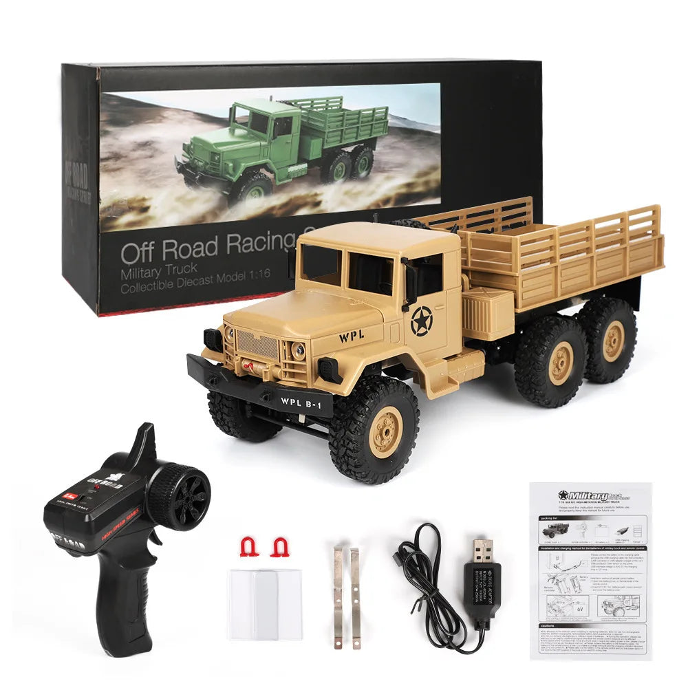 WPL 1:16 B16 2.4G Remote Control Military Truck RTR/KIT Version Six-Wheel Drive Simulation Toy Climbing Car Model Holiday Gift