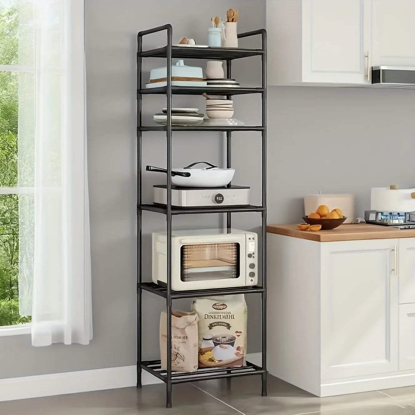 Multifunctional 6-Tier Metal Storage Rack - Easy to Assemble and Stackable, Available in Black/White, Suitable for 15 Different Scenarios Such as Kitchen, Bathroom, and Living Room Organization, Ideal for Christmas, Thanksgiv