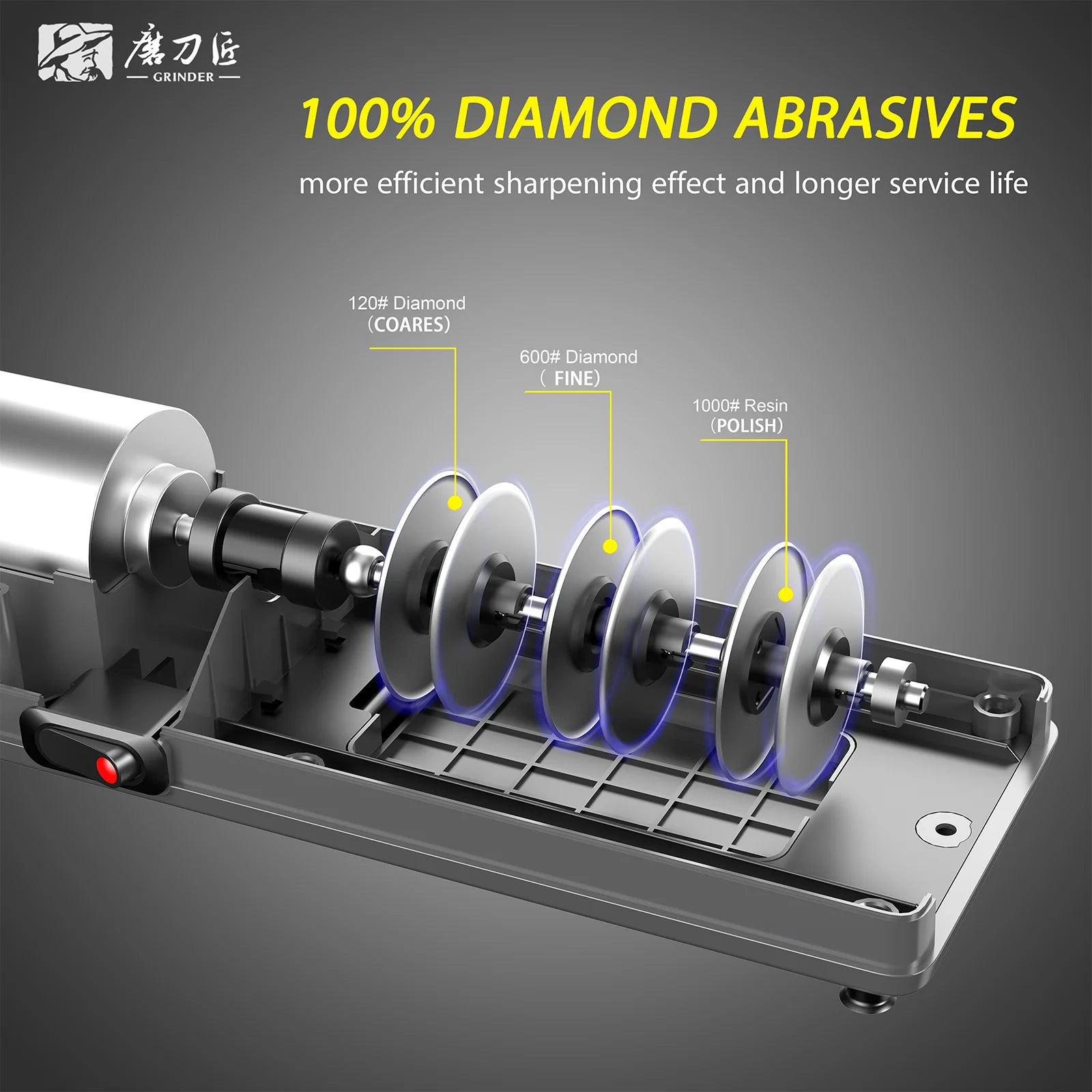 Electric Knife Sharpener Three-Speed Sharpening 100% Diamond Replaceable Sharpening Heads Suitable for All Kitchen Knives
