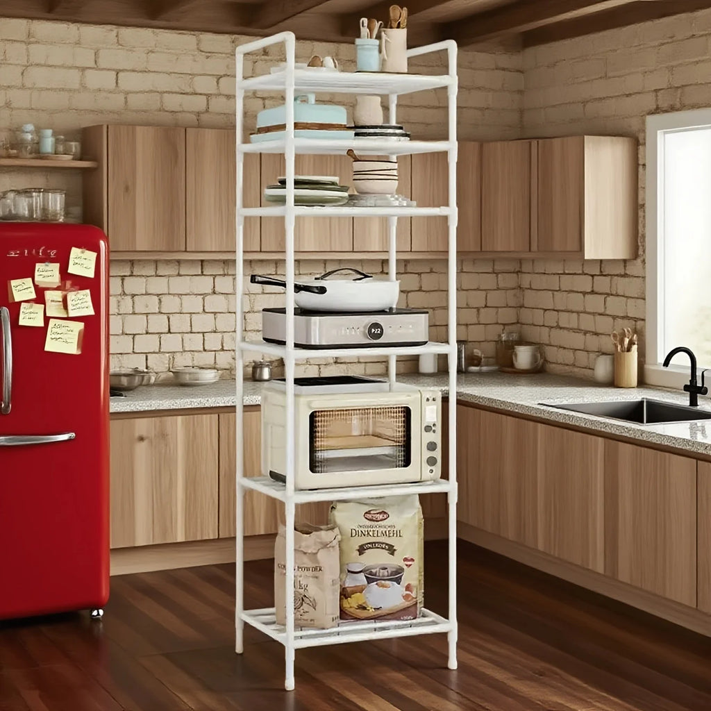 Multifunctional 6-Tier Metal Storage Rack - Easy to Assemble and Stackable, Available in Black/White, Suitable for 15 Different Scenarios Such as Kitchen, Bathroom, and Living Room Organization, Ideal for Christmas, Thanksgiv