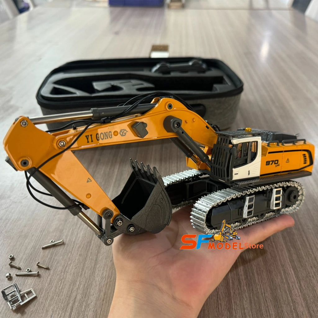 Mini Excavator 1/50 970 Electric Excavator Simulation Model with Lighting System Desktop Remote Control Excavator Model Toy