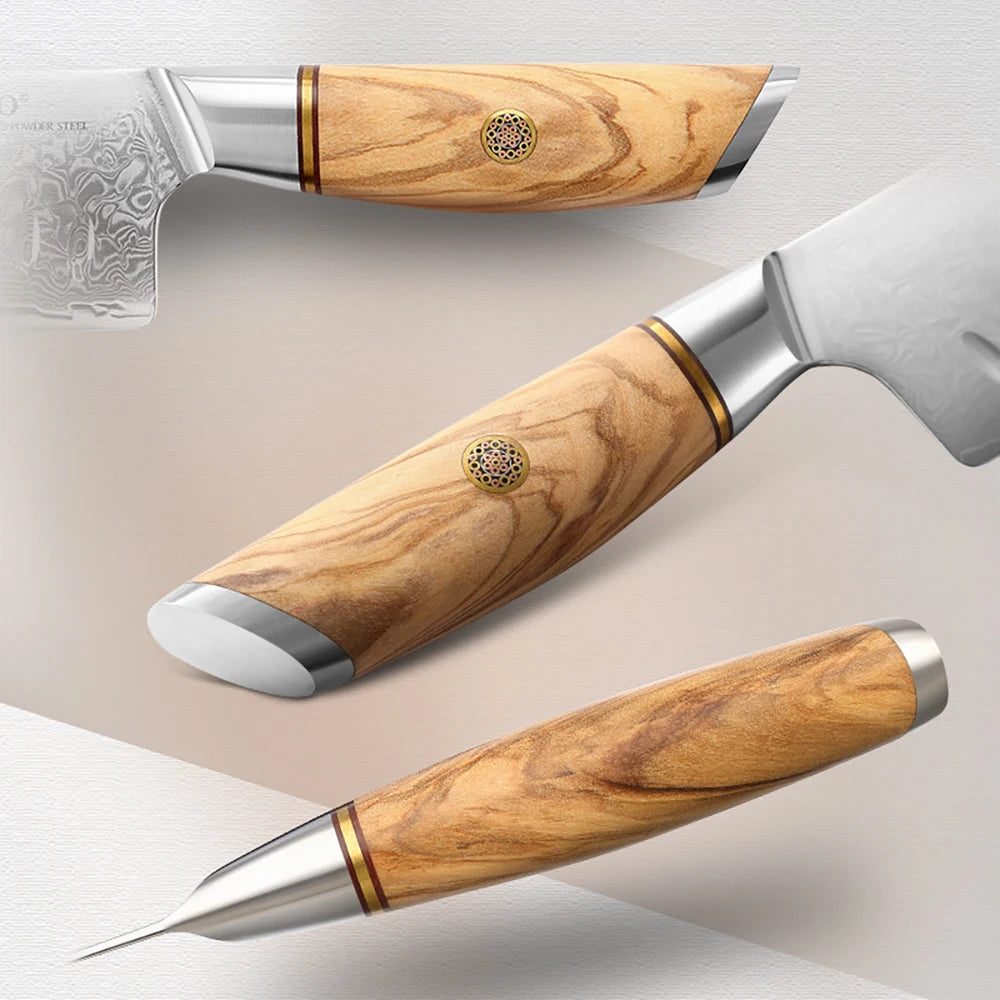 XINZUO 8.5'' Chef Knives 62-64 HRC VG10 Damascus Steel Santoku Slicing Japanese Kitchen Knife New Arrival with Leather Sheath