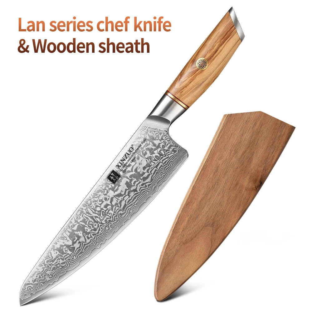 XINZUO 8.5'' Chef Knives 62-64 HRC VG10 Damascus Steel Santoku Slicing Japanese Kitchen Knife New Arrival with Leather Sheath